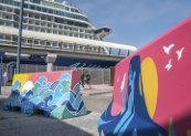 The students of the San Telmo’s School of Art participate in a contest organized by Malaga Cruise Port for the safety road separators customization outside the Cruise Terminals